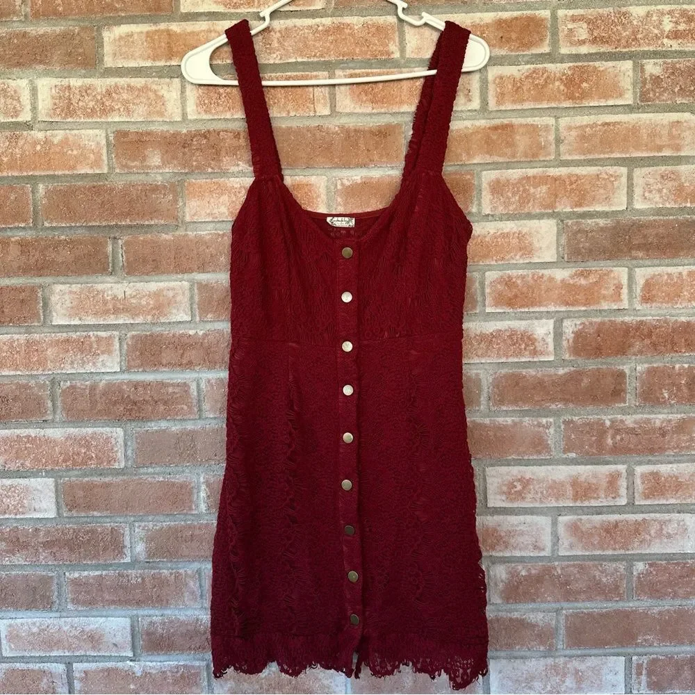 Intimately Free People Lace Snap Up Dress Maroon Women’s Medium Red Whimsigoth